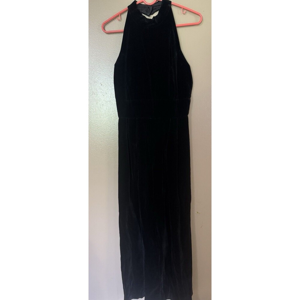 Ann Tobias Black Velvet One Piece Wide Leg Jumpsuit Size 10 Elegant Vintage